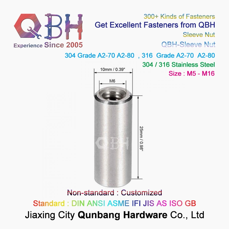 Qbh Customized Double Female Thread Round Head Cylindrical Cylindric Columnar Barrel Sleeve Anchor/Wedge Anchor/All Thread Rod Coupling Insert Nut Connector